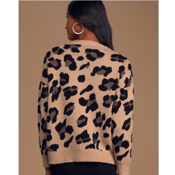 🔥HP🔥 Lulus Roam Free Beige Leopard Print Knit Sweater - Picture 3 of 4